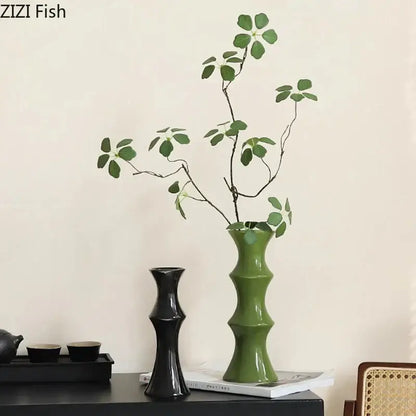 Elegant glossy green bamboo ceramic vase with segmented design for decorbites bamboo ceramic living room decor