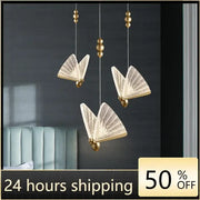 Elegant gold butterfly led pendant light with lace-like mesh detailing and glowing illumination for bedroom decorbites decor