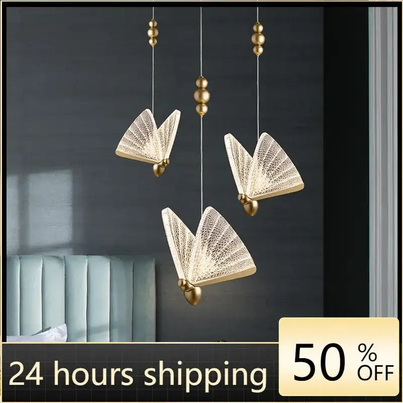 Elegant gold butterfly led pendant light with lace-like mesh detailing and glowing illumination for bedroom decorbites decor
