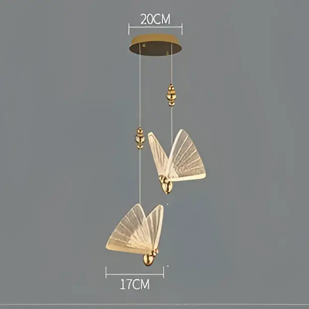 Elegant gold butterfly led pendant light with translucent faceted wings and metallic bodies for bedroom decor