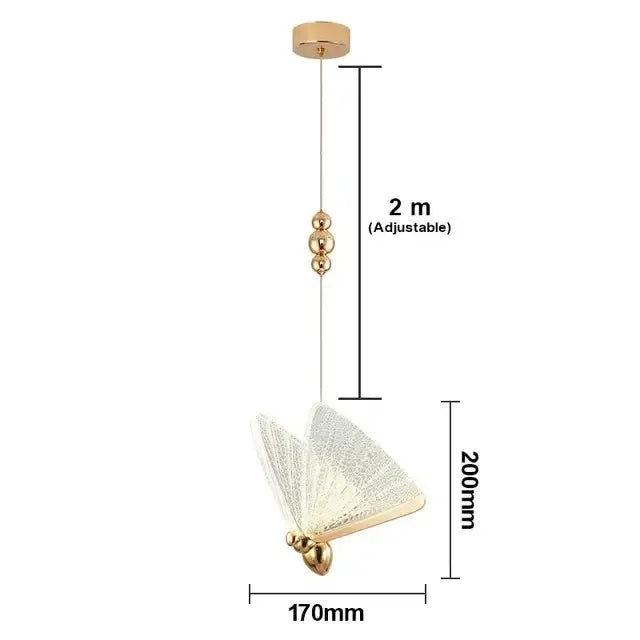 Elegant gold butterfly led pendant light with translucent textured wings and adjustable 2-meter chain for bedroom decorbites decor