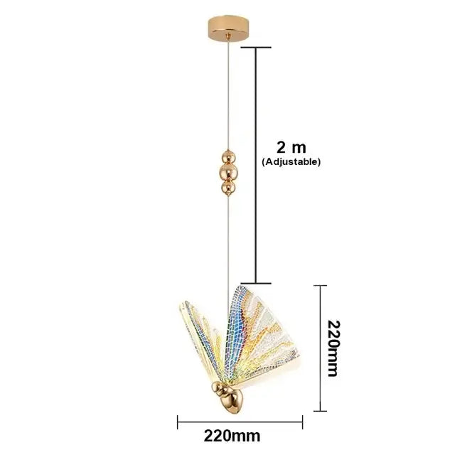 Elegant gold butterfly led pendant light with iridescent wings and adjustable 2-meter cord for bedroom decorbites decor