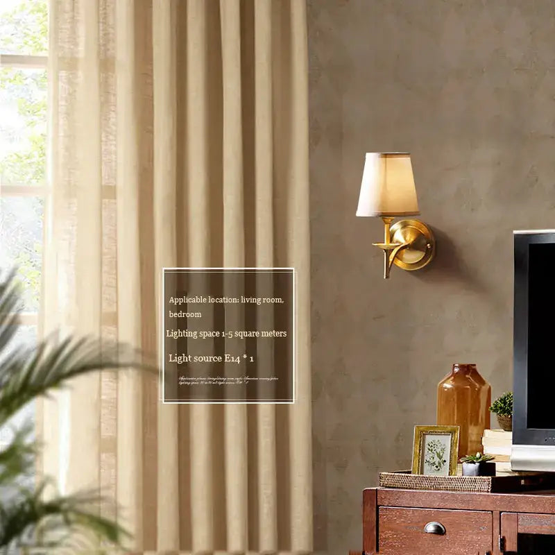 Brass wall lamp with beige fabric shade elegant gold and cream fabric bedroom sconce by decorbites copper wall lamp