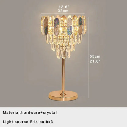 Elegant gold crystal bar table lamp with cascading clear iridescent panels for refined decorbites crystal bar table use