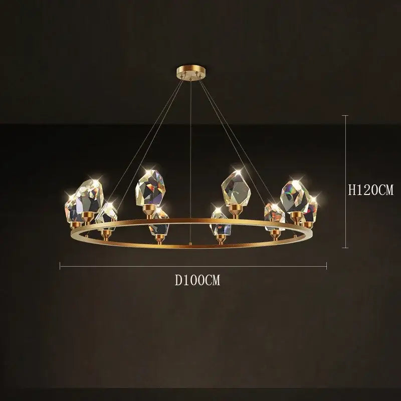 Elegant gold crystal chandelier dining room pendant light with circular frame and faceted crystal pendants decorbites elegant chandelier
