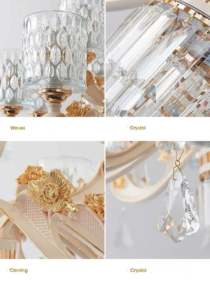 Elegant crystal chandelier with gold-toned ornate detailing and clear faceted glass for decorbites elegant crystal lighting