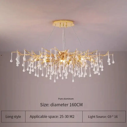 Elegant gold crystal chandelier with branching tree design and clear crystal droplets for living room decorbites elegant gold