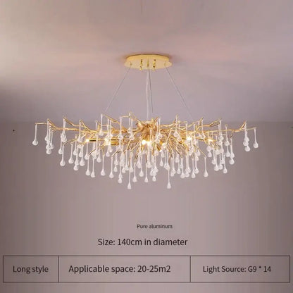 Elegant gold crystal chandelier with branching tree design and clear crystal droplets for living room decorbites elegant gold