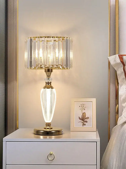 Elegant gold crystal desk lamp with faceted cylindrical shade and ribbed glass base for bedroom decorbites crystal desk use