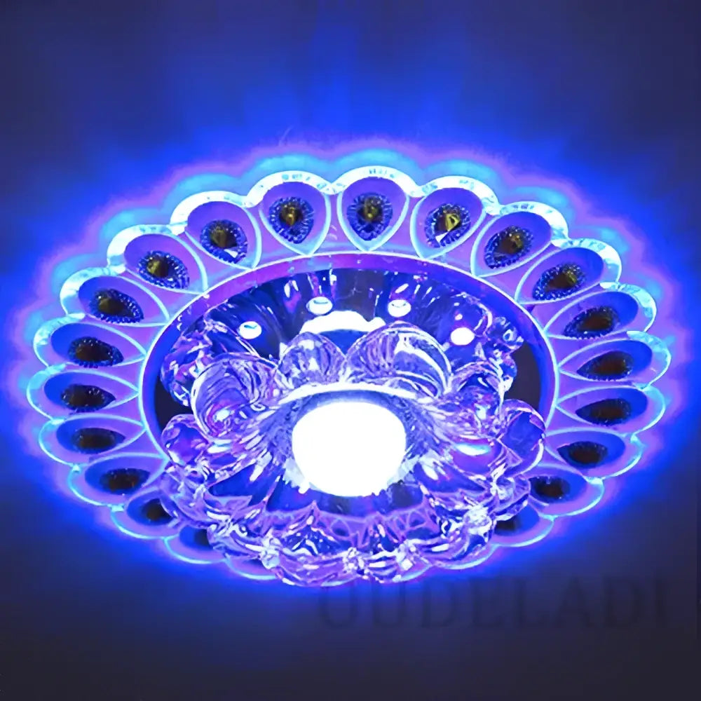 Elegant gold decorbites crystal glass led ceiling light with glowing bulb and blue petal-shaped glass for living room decor