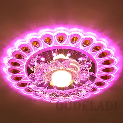 Elegant gold decorbites crystal glass led ceiling light with pink flower design and amber accent stones for living room decor