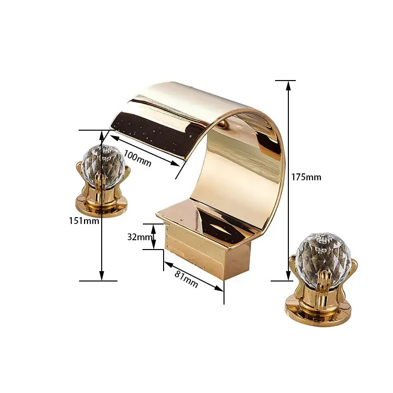 Elegant gold crystal handle basin faucet set with faceted crystal knob and polished metal finish for bathroom use