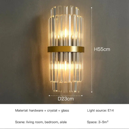 Elegant gold led wall lamp with vertical crystal rods and e14 bulb for bedroom decorbites crystal led wall lamps decor