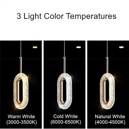 Elegant gold crystal oval pendant light chandelier with textured glass and metal rod suspension for living room