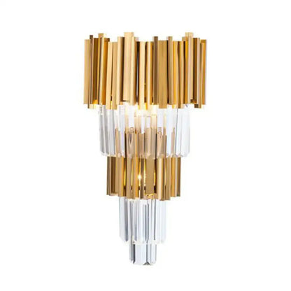 Elegant gold crystal prism tiered wall sconce light with vertical rods for living room shaded wall sconce lighting