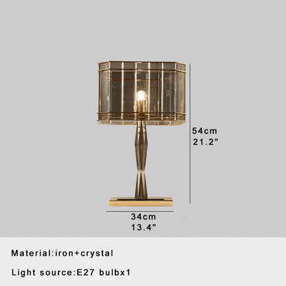 Elegant gold crystal table decor lamp with geometric crystal shade and iron base for bedroom desk lighting