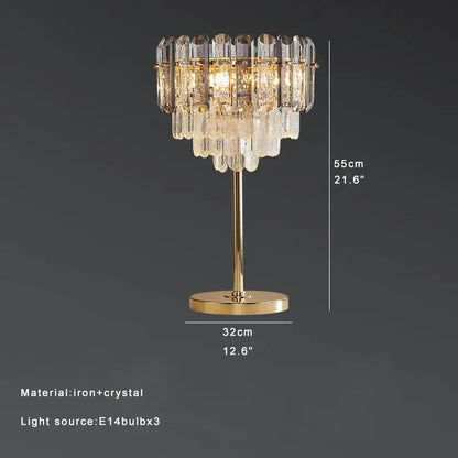 Elegant gold crystal table decor lamp with cascading crystal tiers for bedroom or desk lighting by decorbites crystal table