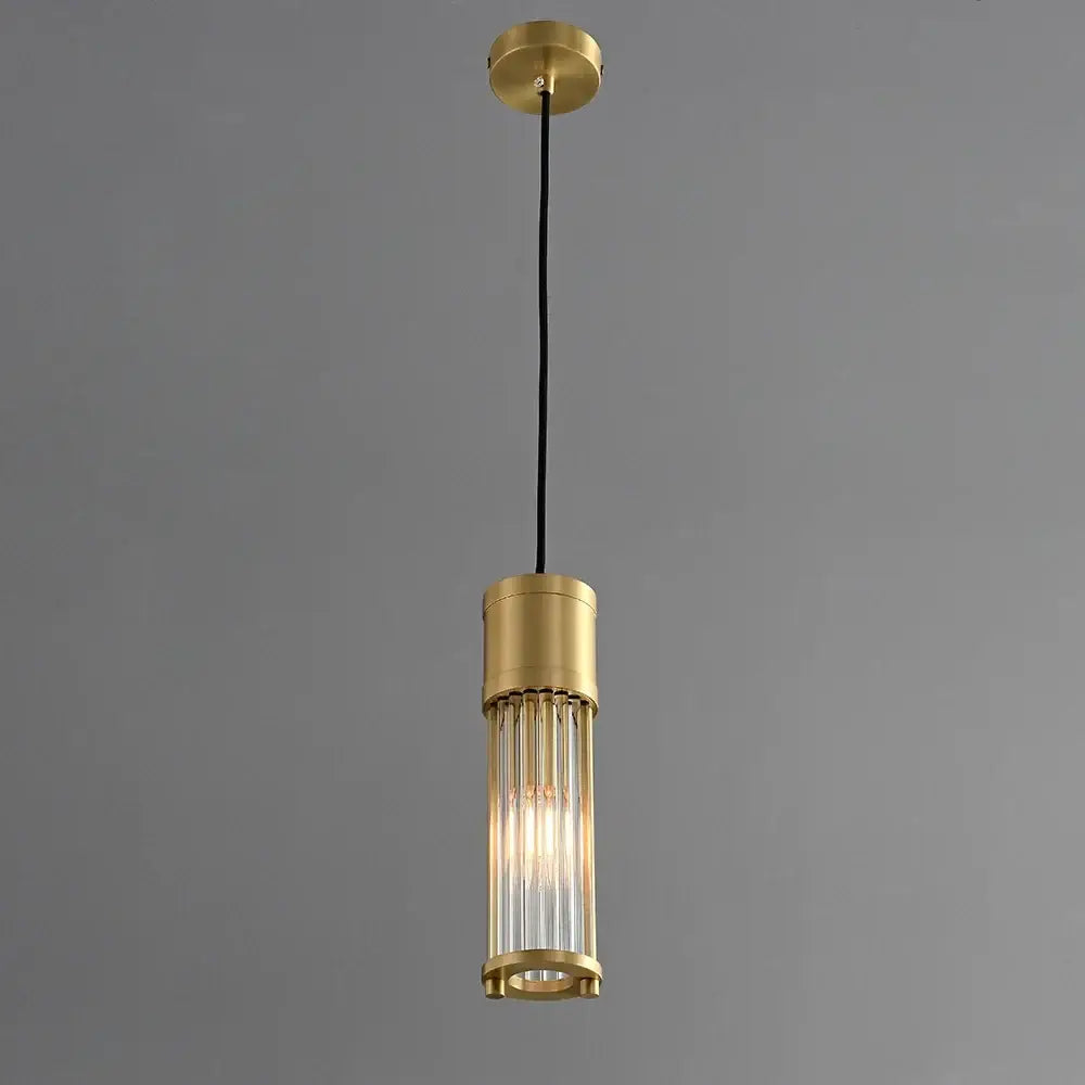 Elegant gold glass shade pendant lights with brass metal frame and vertical rods for kitchen and dining room use