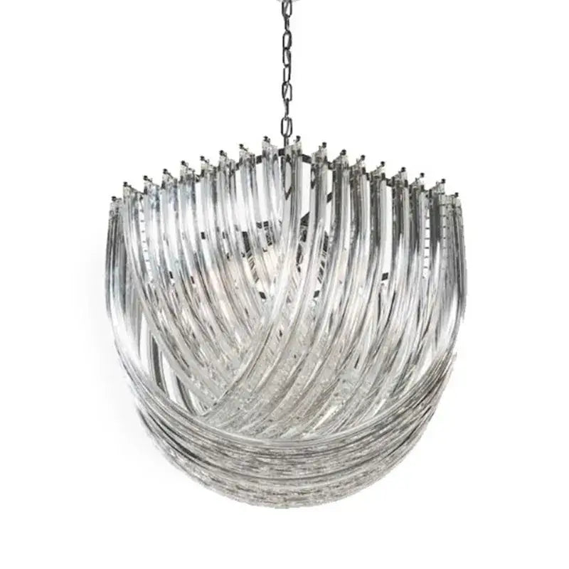 Elegant gold glass tube pendant chandelier with swirling layered design and metallic chain suspension for dining room light