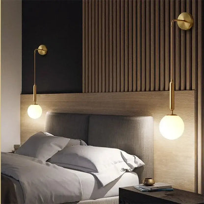 Elegant gold glass wall lamp featuring gold-toned sconces with frosted globe shades for living room decorbites elegant glass