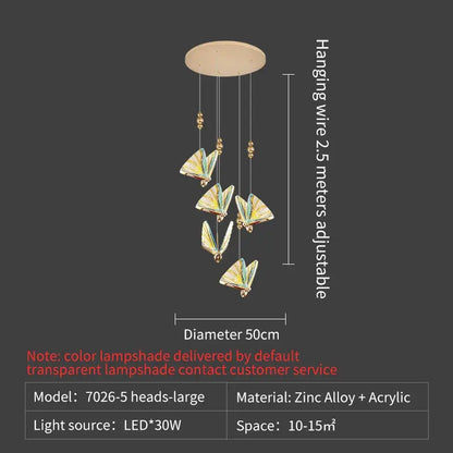 Elegant gold iridescent butterfly stairs bar pendant light with five translucent butterfly lampshades for decorbites butterfly stairs decor