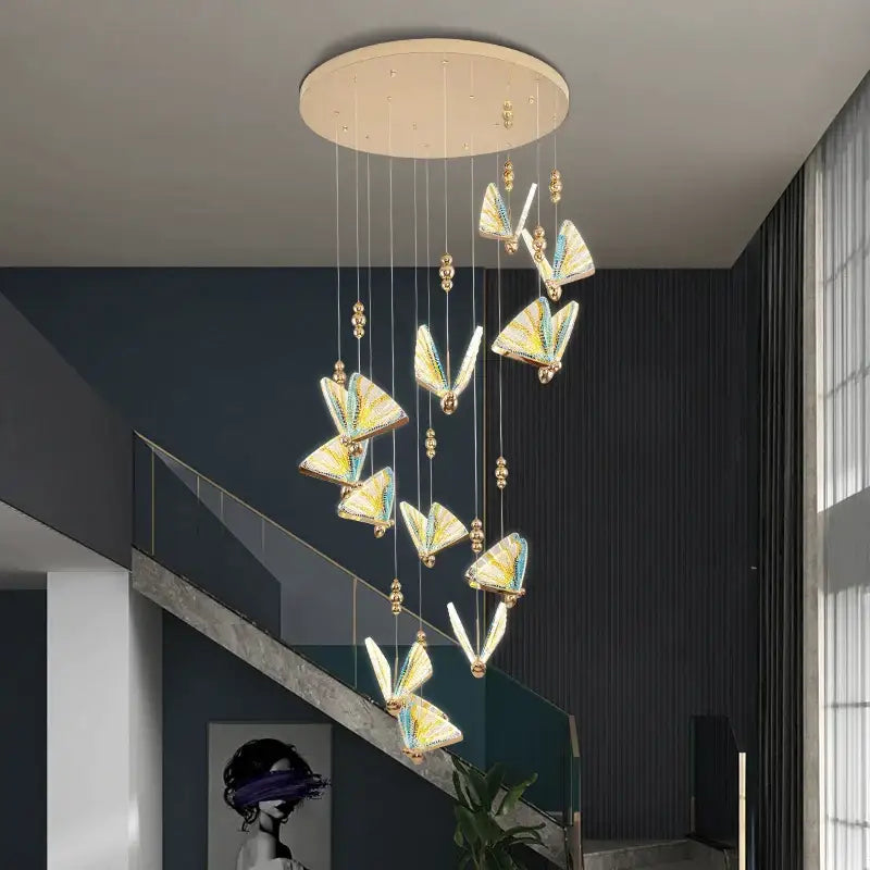 Elegant gold iridescent butterfly stairs bar pendant light with translucent butterfly-shaped pendants for bedroom decorbites butterfly stairs