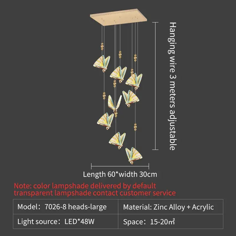 A modern gold pendant light with eight iridescent butterfly stairs bar lampshades by decorbites for elegant decor