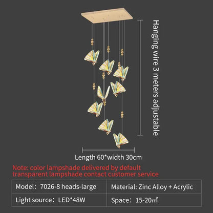 A modern gold pendant light with eight iridescent butterfly stairs bar lampshades by decorbites for elegant decor
