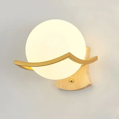 Elegant gold iron wall lamp with frosted glass shade and wood base featuring flowing wave metal decorbites iron wall lamp