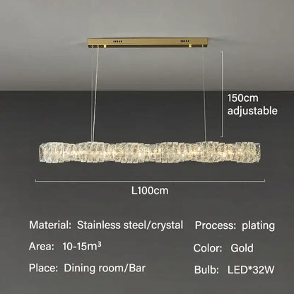 Elegant led crystal chandelier made of gold-plated stainless steel with modern elongated design for dining room lighting