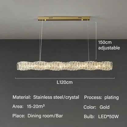 Elegant gold led crystal chandelier with stacked crystal segments and led lighting for dining room use