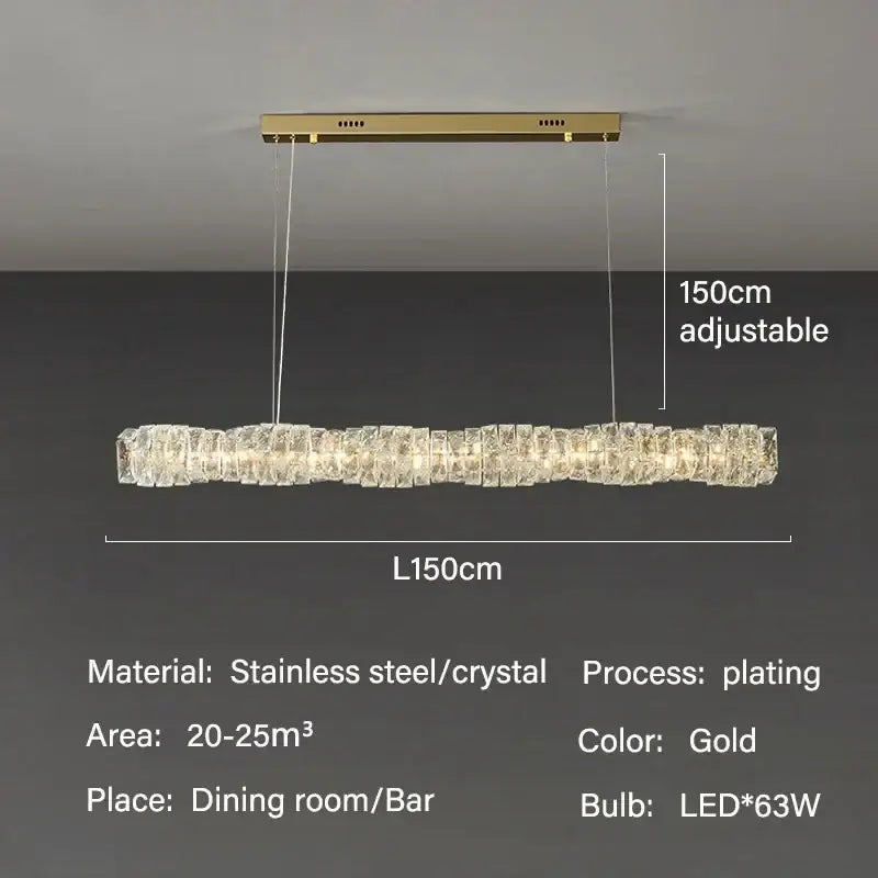Elegant gold led crystal chandelier made of gold-plated stainless steel and crystal for dining room lighting