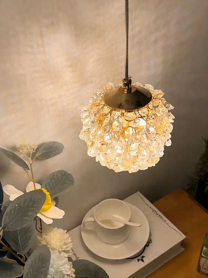Elegant gold metal crystal pendant light with spherical clear crystal design for dining room decorbites gold metal