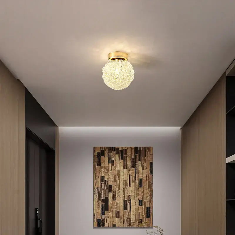 Elegant gold metal crystal pendant light with spherical crystal globe ceiling-mounted for dining room decorbites gold metal