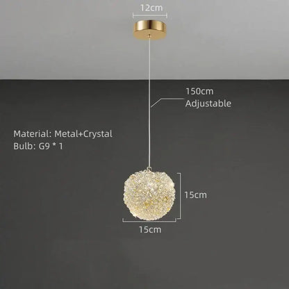 Elegant gold metal crystal pendant light spherical design with adjustable chain for dining room decorbites gold metal