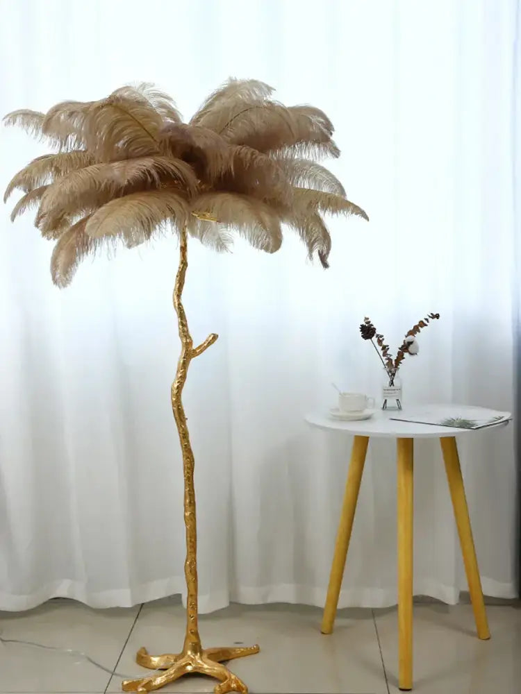 Golden ostrich feather floor lamp with tree-like stand by decorbites elegant ostrich for bedroom decorbites elegant ostrich feather floor lamp