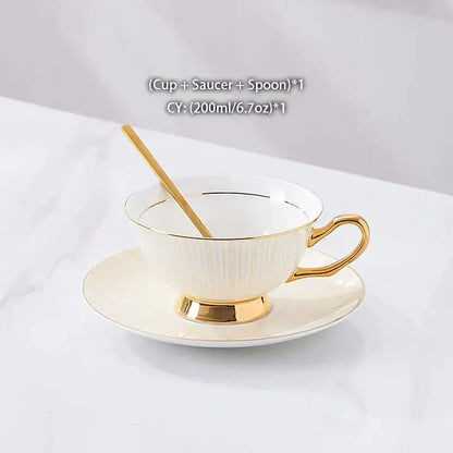 Elegant gold porcelain tea set ivory teacup with gold trim and ribbed texture from decorbites gold porcelain collection