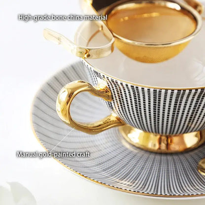 Elegant black and white striped porcelain teacup with gold accents from decorbites gold porcelain tea set dining room rack