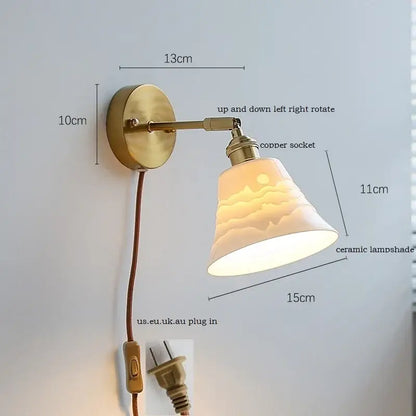 Elegant gold ruffled ceramic led wall light with brass finish and adjustable copper socket for decorbites ceramic led wall decor