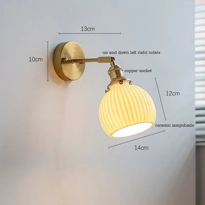 Elegant gold vintage-style brass wall light with ribbed ruffled ceramic led wall lampshade decorbites ceramic led