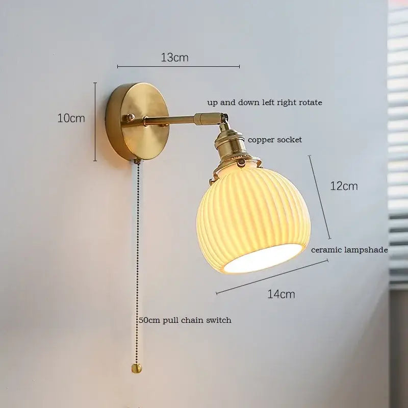 Elegant gold ruffled ceramic led wall light with vintage brass sconce and adjustable copper socket for bedroom decorbites ceramic led wall