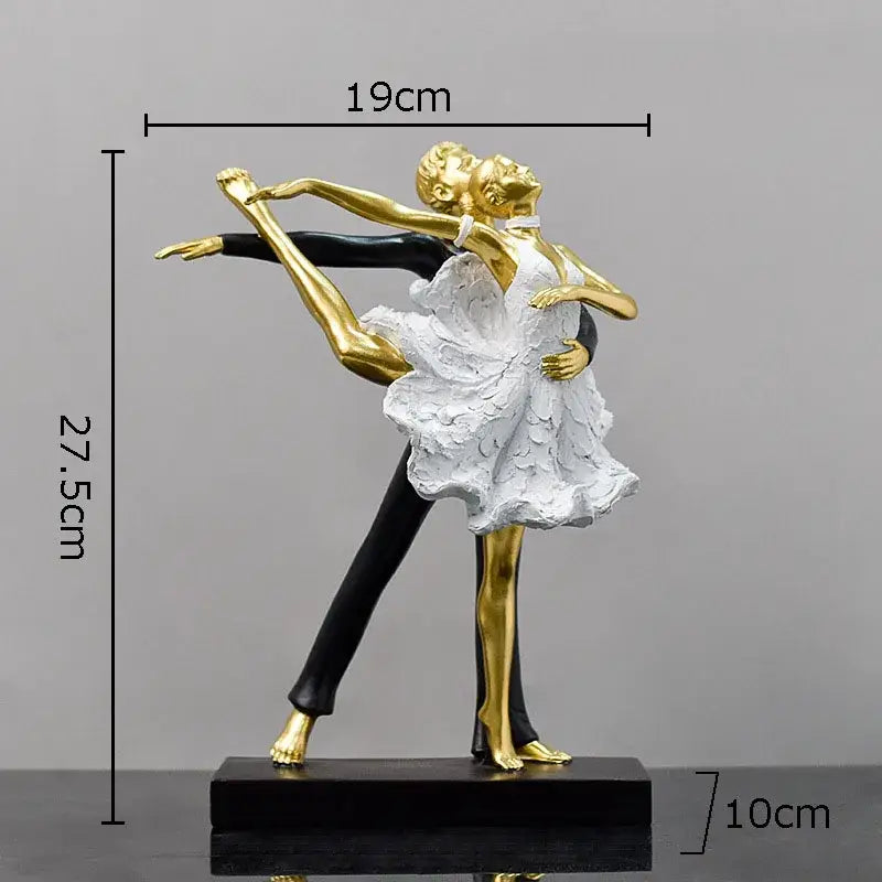 Elegant gold and black ballet dancer figurine with white textured dress for home decor and decorbites golden tango display
