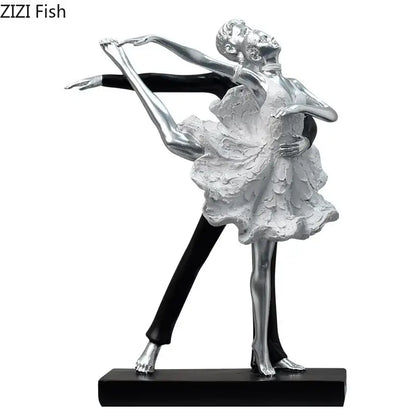 Silver and black elegant golden tango dancer figurine on black base for home decor by decorbites golden tango collection