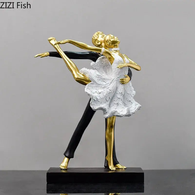 Elegant gold and black ballet dancer figurine with white textured dress for home decor by decorbites golden tango