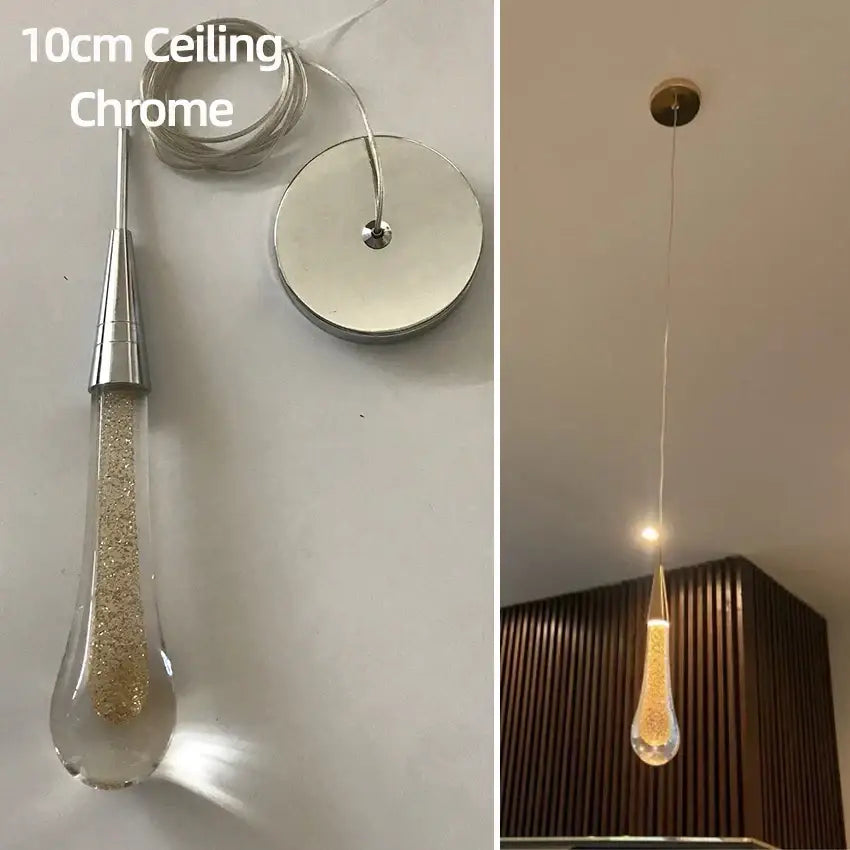 Elegant gold teardrop crystal glass pendant light with chrome finish and golden glitter for dining room decorbites crystal glass