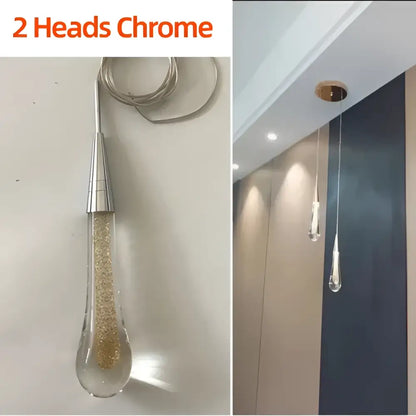 Chrome finished elegant gold teardrop crystal glass pendant light filled with golden glitter for dining room decorbites crystal glass
