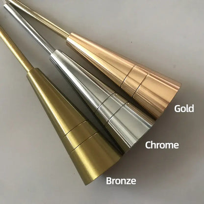 Three conical metal finials in gold chrome and bronze finishes for decorbites crystal glass pendant light dining room decor