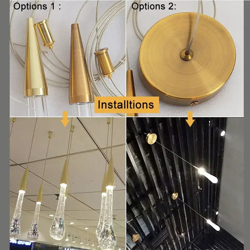 Elegant gold teardrop crystal glass pendant light with conical shades for dining room decorbites crystal glass design