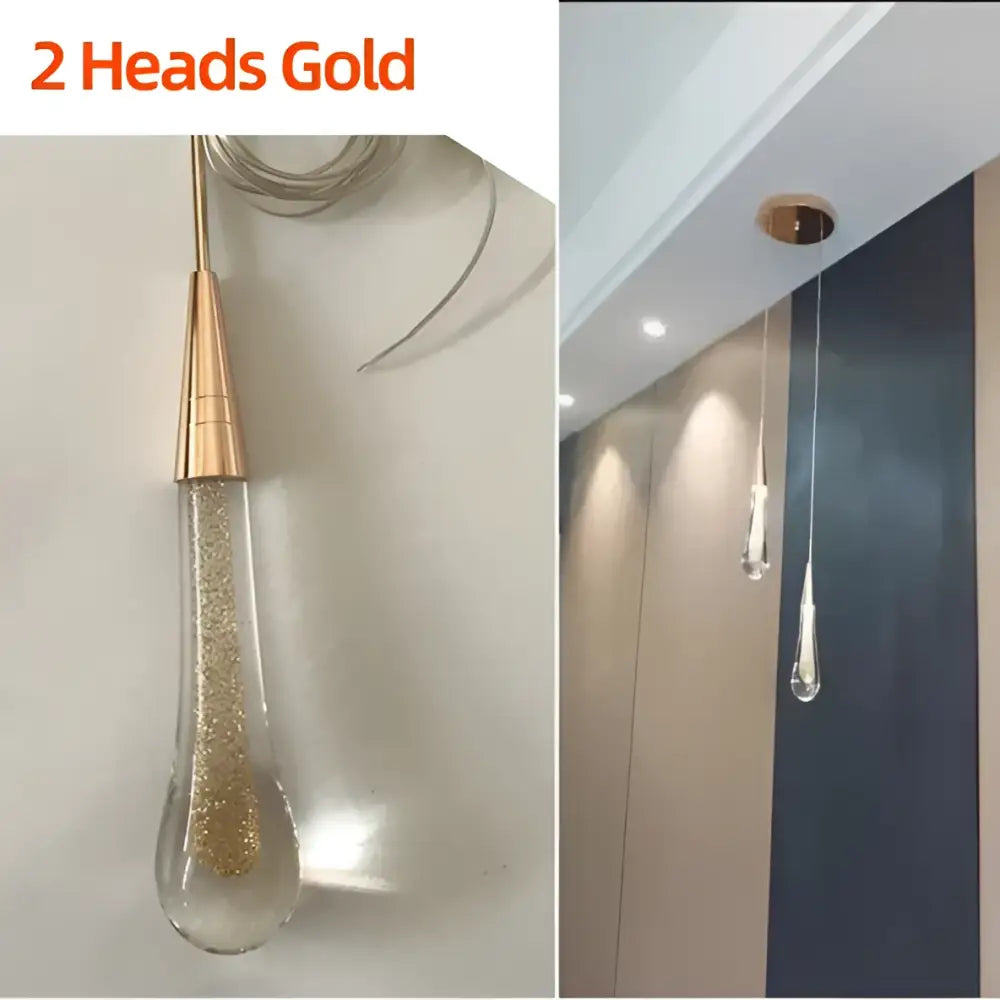 Elegant gold teardrop crystal glass pendant light with sparkling glitter for dining room decorbites crystal glass design