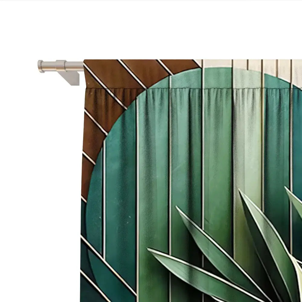 Elegant green turtle leaf curtains with art deco style vertical stripes and metallic accents for living room decorbites decor
